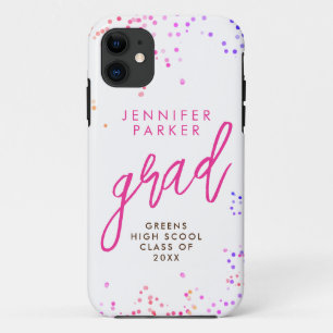 Trendy White Hot Pink Graduate Handwritten Script Case-Mate iPhone Case