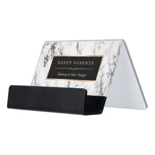Trendy White Marble Makeup Artist Hair Stylist Desk Business Card Holder