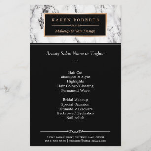 Trendy White Marble Makeup & Hair Beauty Salon Flyer