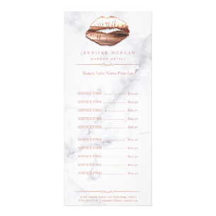 Trendy White Marble Rose Gold Lips Price List Rack Card