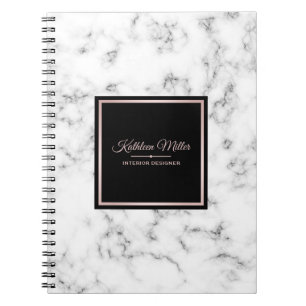 Trendy White Marble Rose Gold Modern Notebook