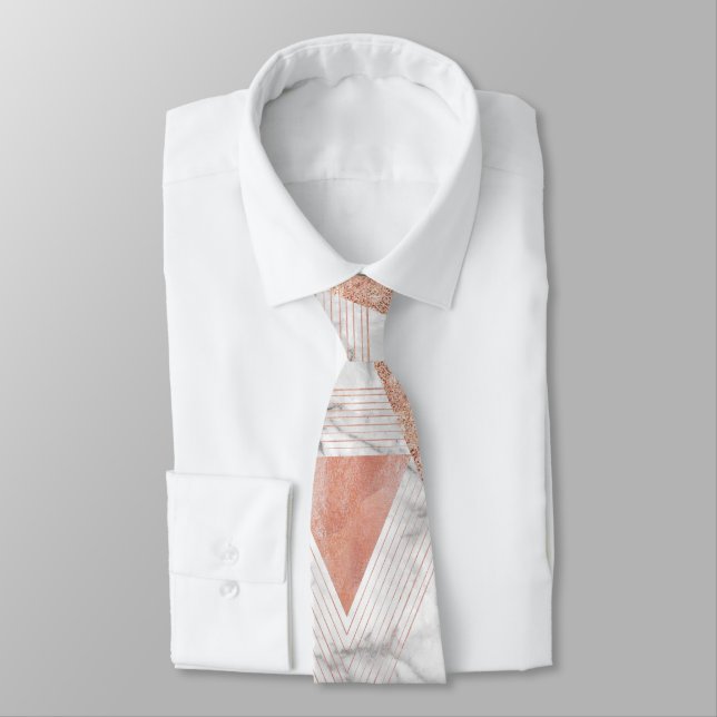 trendy white marble Rose gold triangles geometric Tie (Tied)