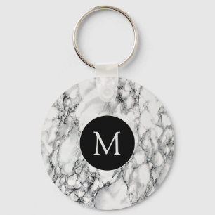 Trendy White Marble Stone - Add Your Letter / Year Key Ring