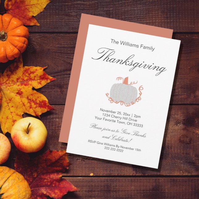 Trendy White Pumpkin Thanksgiving Invitation (Creator Uploaded)