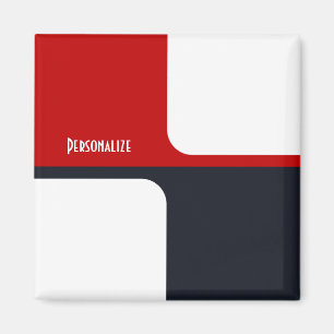 Trendy White Red and Navy Graphic Colour Blocks Magnet