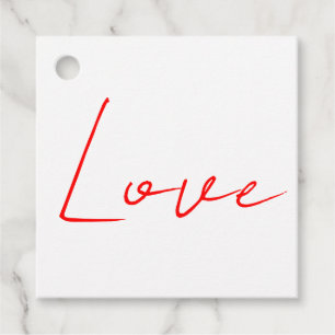 Trendy White Red Love Wedding Handwriting Name Favour Tags