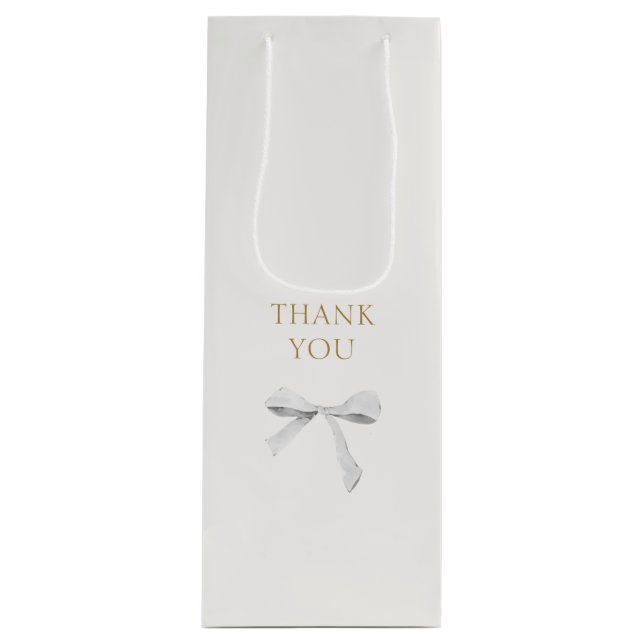 Trendy White Ribbon Bow Wedding Thank You Wine Gift Bag (Front)