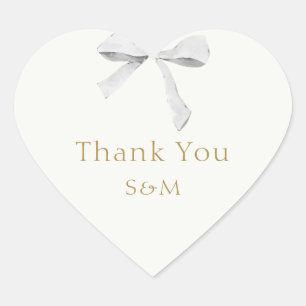 Trendy White Ribbon Wedding Thank You Heart Sticker