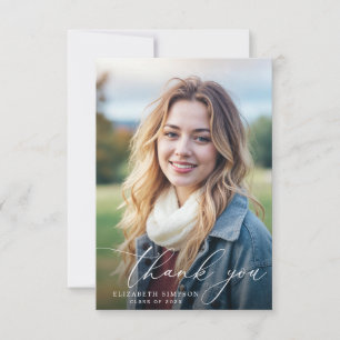 Trendy white script graduation thank you card
