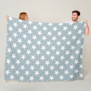 Trendy White Stars Petrol Colour Design Blue Green Fleece Blanket