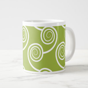 Trendy White Swirl pattern On Green Large Coffee Mug