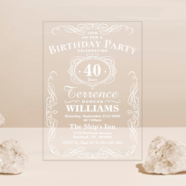Trendy White Typography Adult Birthday Party Acrylic Invitations (Creator Uploaded)