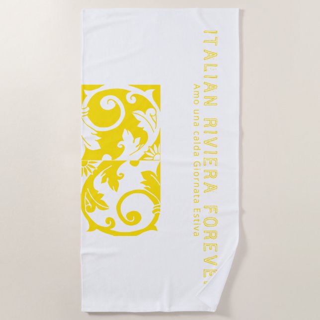 Trendy White Yellow Italian Majolica Tile Beach Towel (Front)