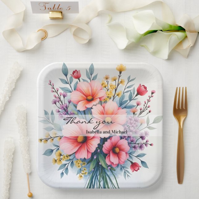 Trendy Wildflowers Beautiful Luxury Collection Paper Plate (Wedding)