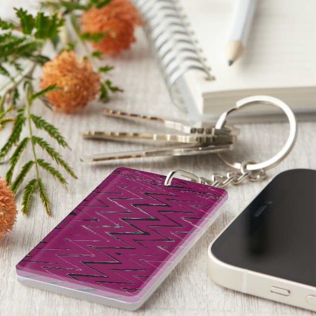 Trendy Wine Zigzag Abstract Design  Key Ring (Front Right)