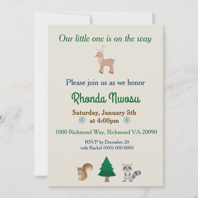 Trendy Winter Animal Theme Invitation (Front)
