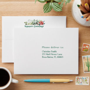 Trendy Winter Greenery with Red Flower Envelope