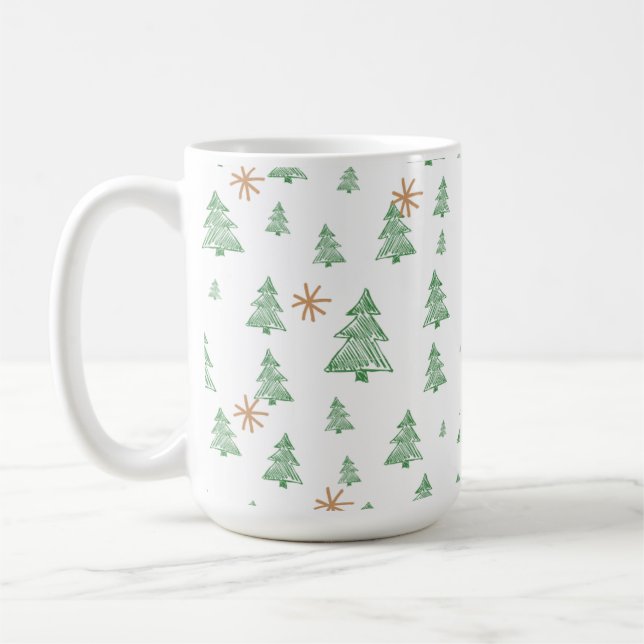 Trendy Winter Unique Christmas Tree Stars Coffee Mug (Left)