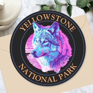 Trendy Wolf Art, Yellowstone National Park, Circle Classic Round Sticker