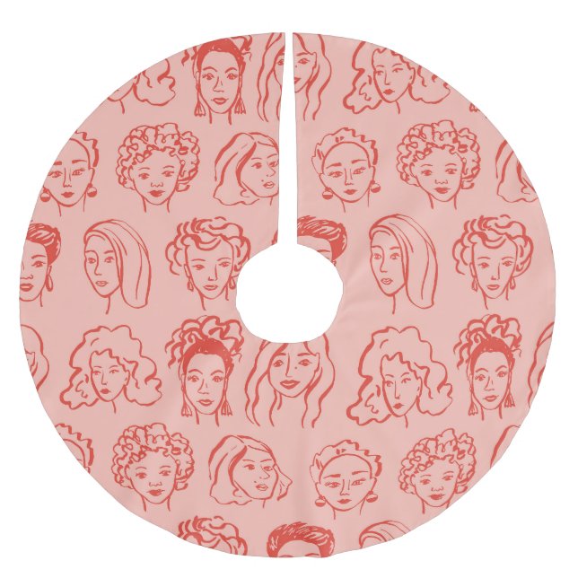 Trendy Woman Face Hand Drawn Brushed Polyester Tree Skirt (Front)