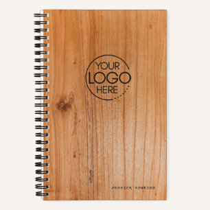 Trendy Wood Veneer Print Modern Logo Notebook