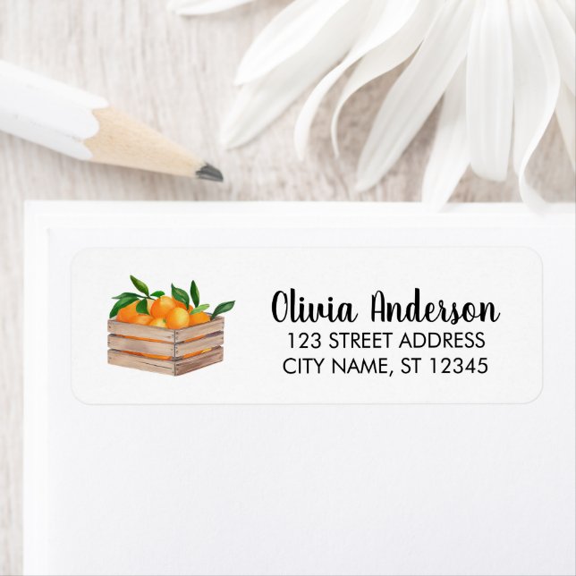 Trendy Wooden Crate Oranges Return Address Label   (Insitu)