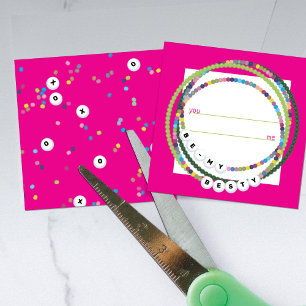 Trendy Word Bead Valentine Cards Hot Pink