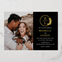 Trendy Wreath FOIL Photo Wedding Invitation
