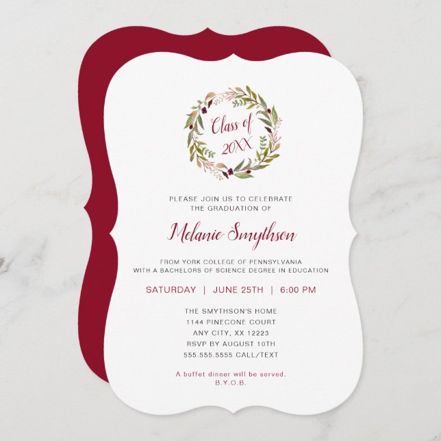 Trendy Wreath graduation party invitation (Front/Back)