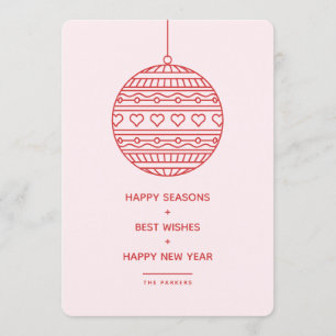 Trendy Xmas Bauble pattern in pink and red Invitation