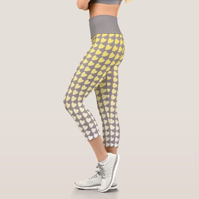 Trendy Yellow and Grey Gradient Heart Pattern Capri Leggings (Left)