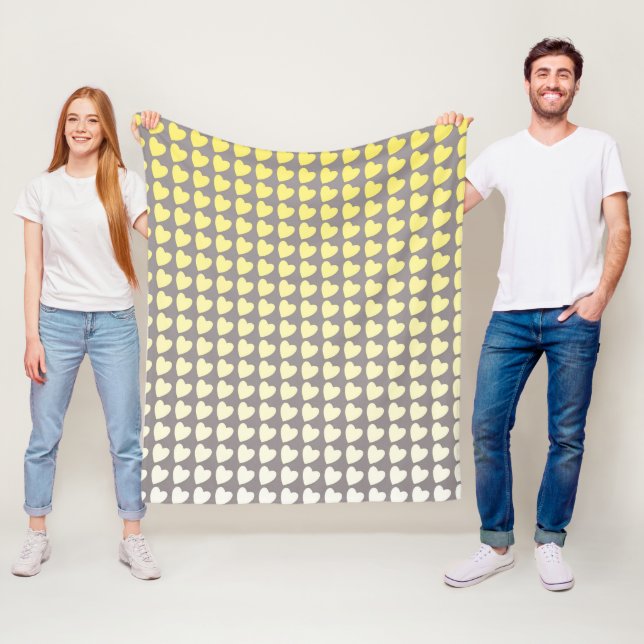 Trendy Yellow and Grey Heart Gradient Pattern Fleece Blanket (In Situ)