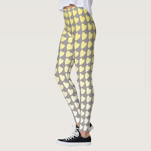 Trendy Yellow and Grey Heart Pattern Gradient Leggings (Left)