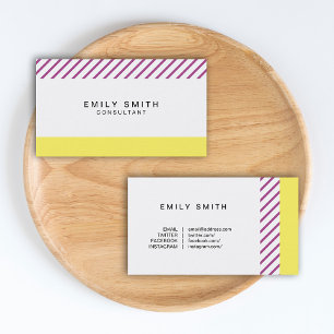 Trendy Yellow and Purple Stripes Social Media Business Card