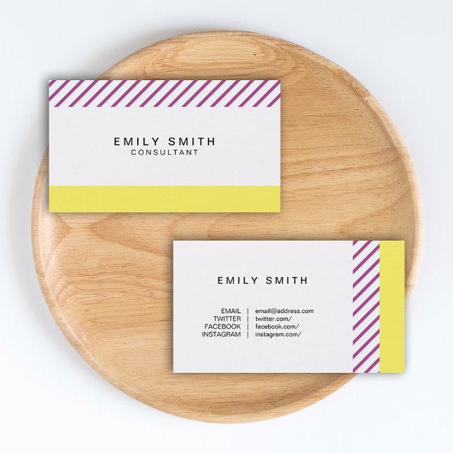 Trendy Yellow and Purple Stripes Social Media Business Card (Creator Uploaded)