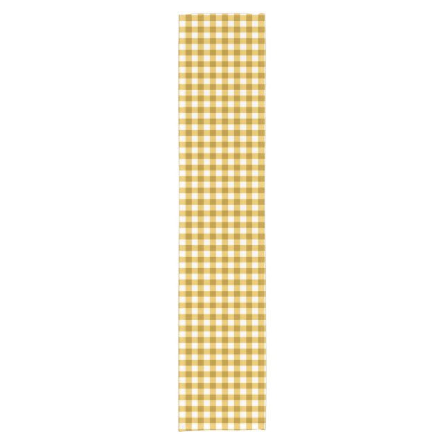 Trendy Yellow And White Gingham Check Pattern Short Table Runner (Front)