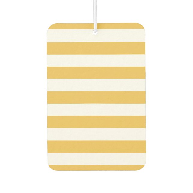 Trendy Yellow and White Wide Horizontal Stripes Car Air Freshener (Front)