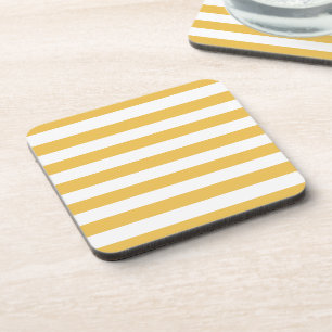 Trendy Yellow and White Wide Horizontal Stripes Coaster