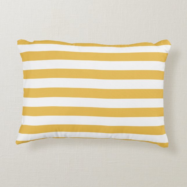 Trendy Yellow and White Wide Horizontal Stripes Decorative Cushion (Back)