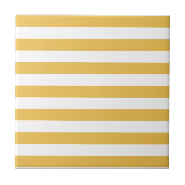 Trendy Yellow and White Wide Horizontal Stripes Tile (Front)