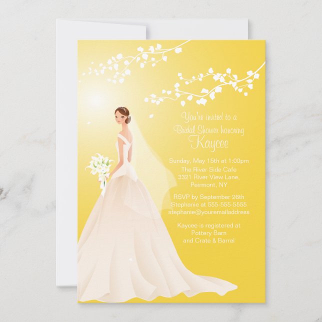 Trendy Yellow BRUNETTE Bride Bridal Shower Invite (Front)
