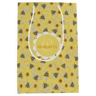 Trendy Yellow Buzzing Spring & Summer Honeybee  Medium Gift Bag