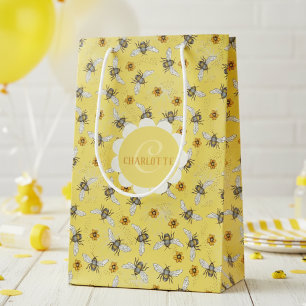 Trendy Yellow Buzzing Spring & Summer Honeybee  Medium Gift Bag
