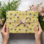 Trendy Yellow Buzzing Spring & Summer Honeybee  Wrapping Paper<br><div class="desc">Bring the beauty of nature to life with our buzzing honeybee pattern, featuring hand-drawn illustrations by Nathalie Portet. Against a vibrant yellow backdrop, yellow Spring Cosmos flowers bloom, creating a cheerful and whimsical scene. Perfect for Spring and summer birthdays, nature enthusiasts, bee lovers, gardeners, bridal showers and baby showers with...</div>