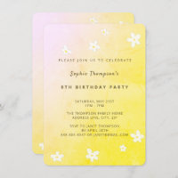 Trendy Yellow Cute Daisies Girl Birthday Party