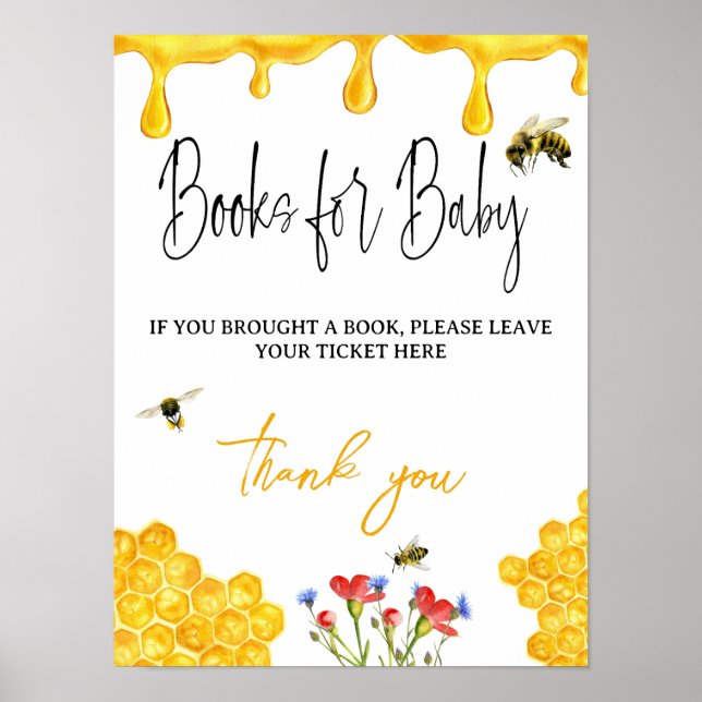 Trendy Yellow Flower Bee Book for Baby Shower Game Poster (Front)