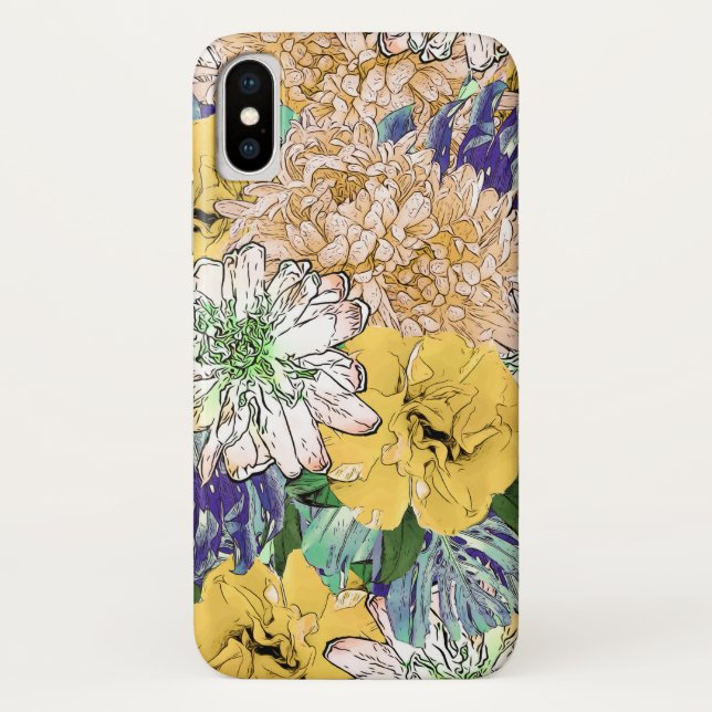 Trendy Yellow & Green Floral Girly Illustration Case-Mate iPhone Case (Back)