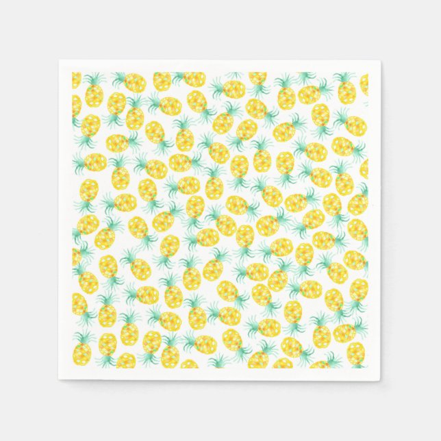 Trendy yellow green watercolor pineapple pattern napkin (Front)