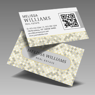 Trendy Yellow & Grey Diamond Mosaic Business Card