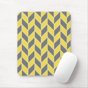 Trendy Yellow Grey Geometric Herringbone Chevron Mouse Pad